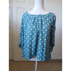Maeve By Anthropologie Braxton Polka Dot Flutter Sleeve Blouse Small Teal White‎